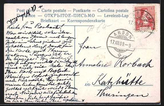 Ansichtskarten: AK Arbon, Blick zum Posthof, 1908 – Gebraucht aus Berlin von bartko-reher 1