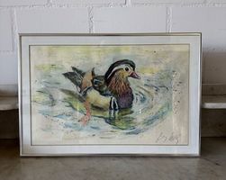 Gerahmtes Bild einer Ente Aquarell Signiert