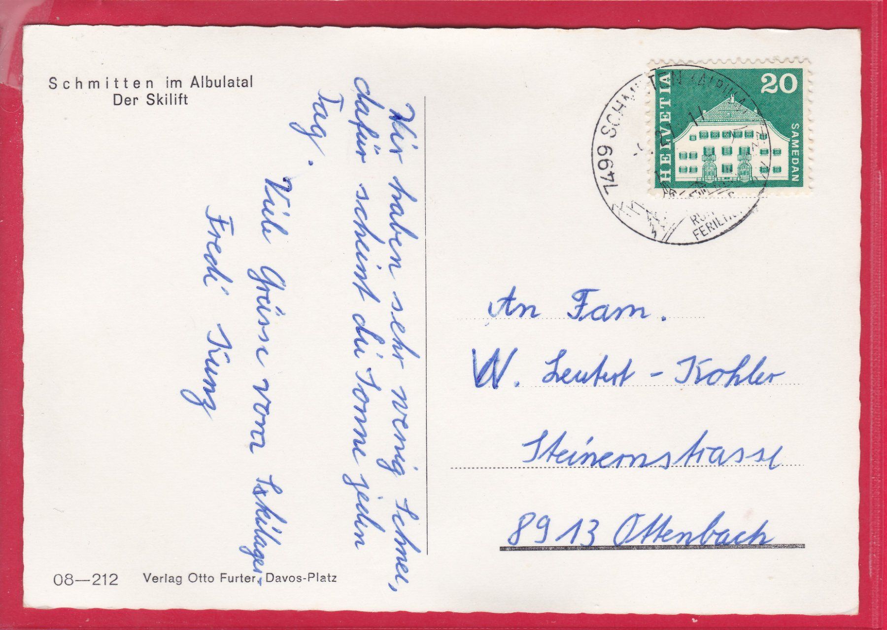 Cartoline postali: SCHMITTEN IM ALBULATAL, DER SKILIFT, 6.2.1971 – Usato da Oberrieden venduto da Gebirgsstelze 1
