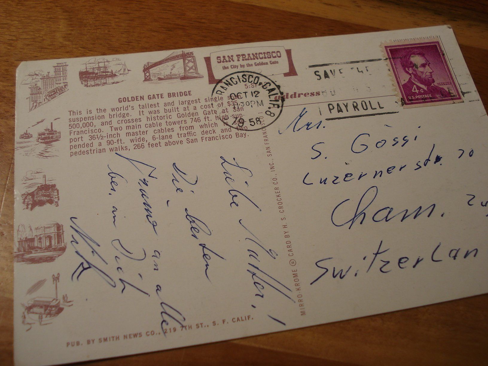 Cartes postales: Golden Gate Bridge, 1958, o San Francisco – D'occasion à Niederwil AG par morostahu 1