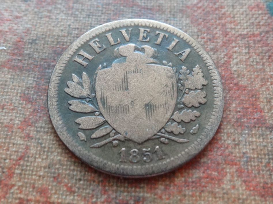 Alle Münzen: 2 Rp. 1851   (B) – Gebraucht aus Romanel-sur-Lausanne von Swift13