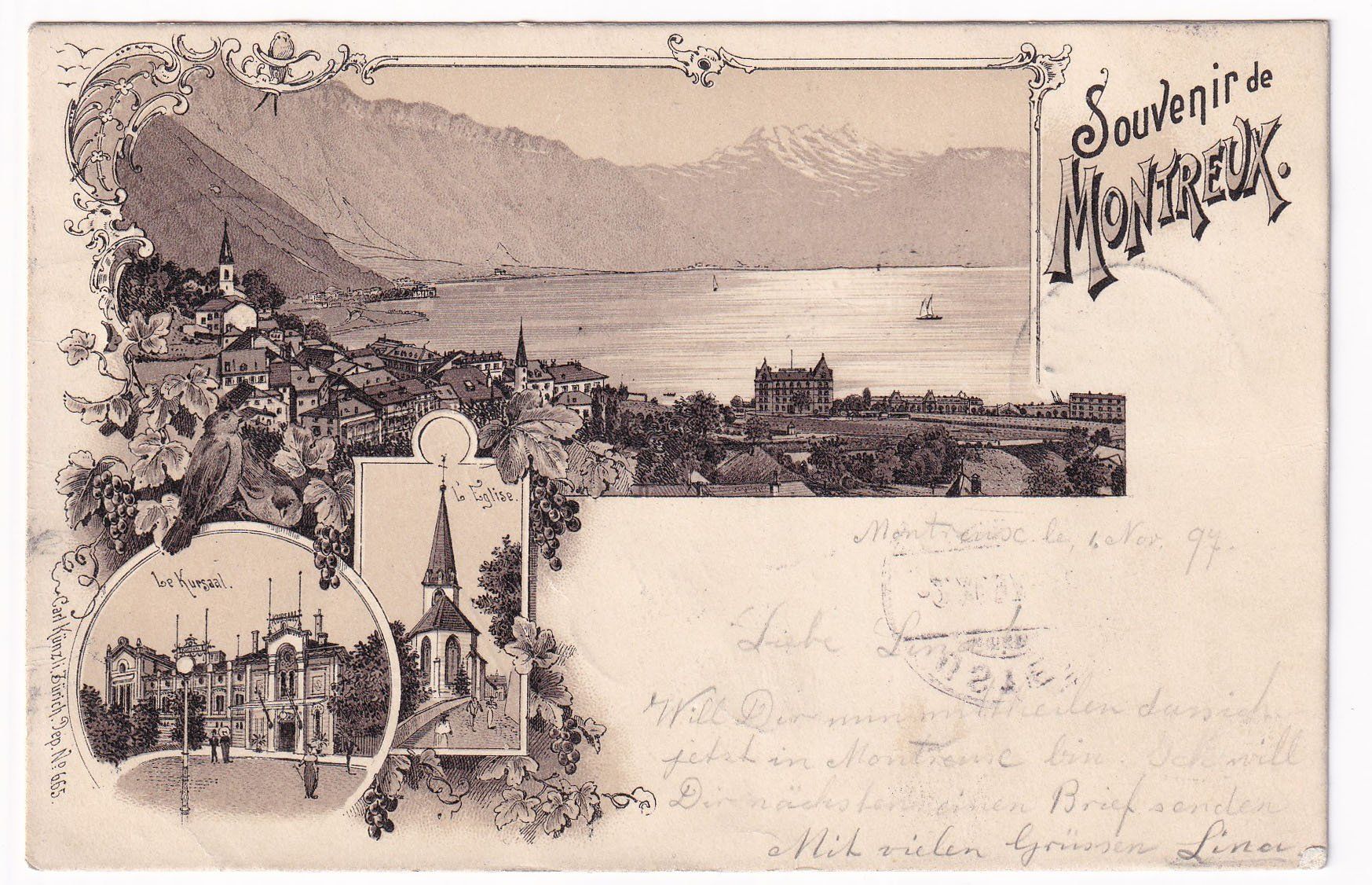 Cartoline postali: Souvenir de Montreux.  1897 – Usato da Cormoret venduto da Pascalll2001