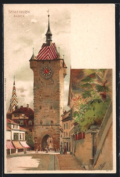Ansichtskarten: AK Baden, Strasse am Stadtturm – Gebraucht aus Berlin von bartko-reher