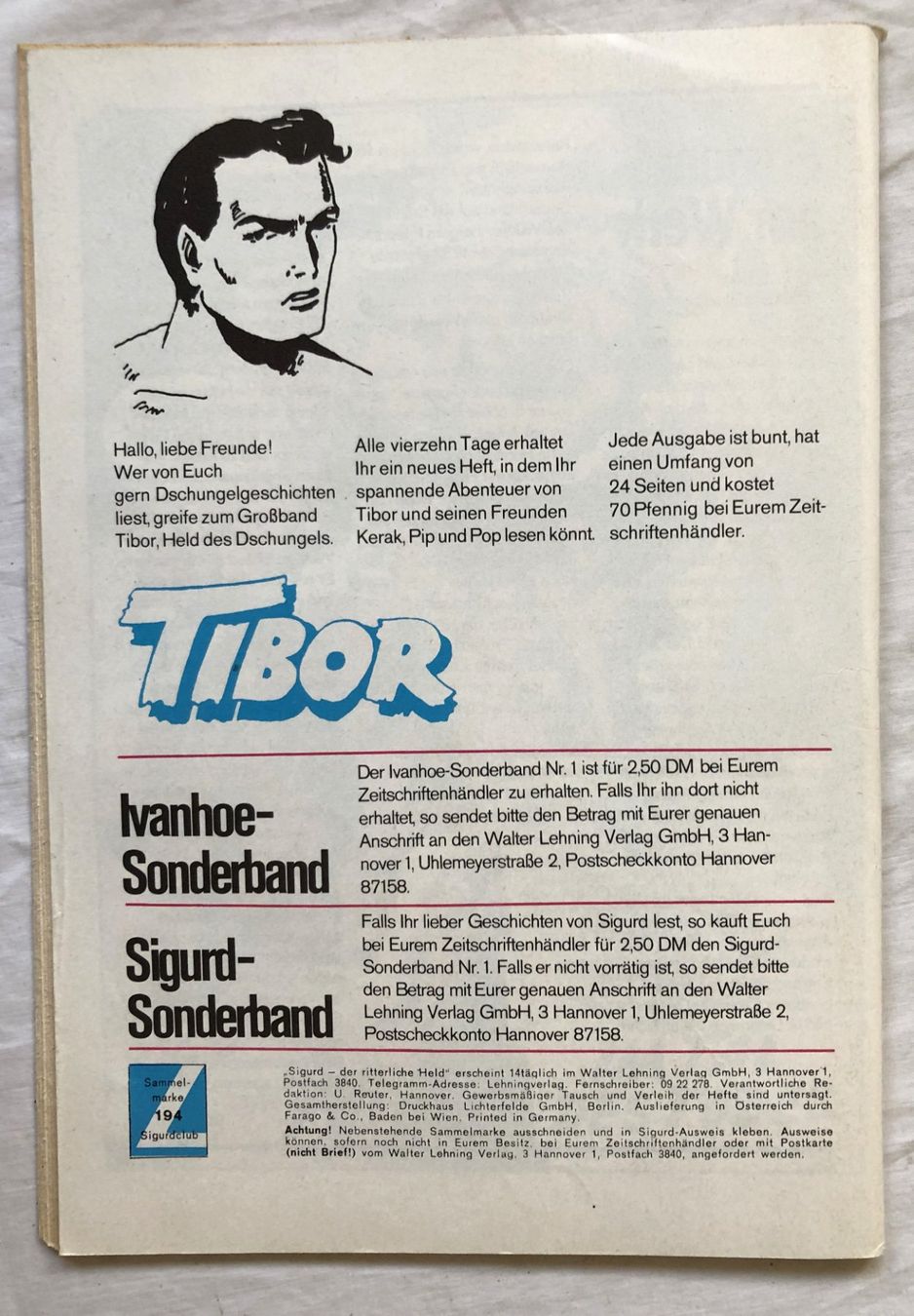 Fumetti: SIGURD - DER RITTERLICHE HELD - Nr.194 – Usato da Schaffhausen venduto da durruti 3