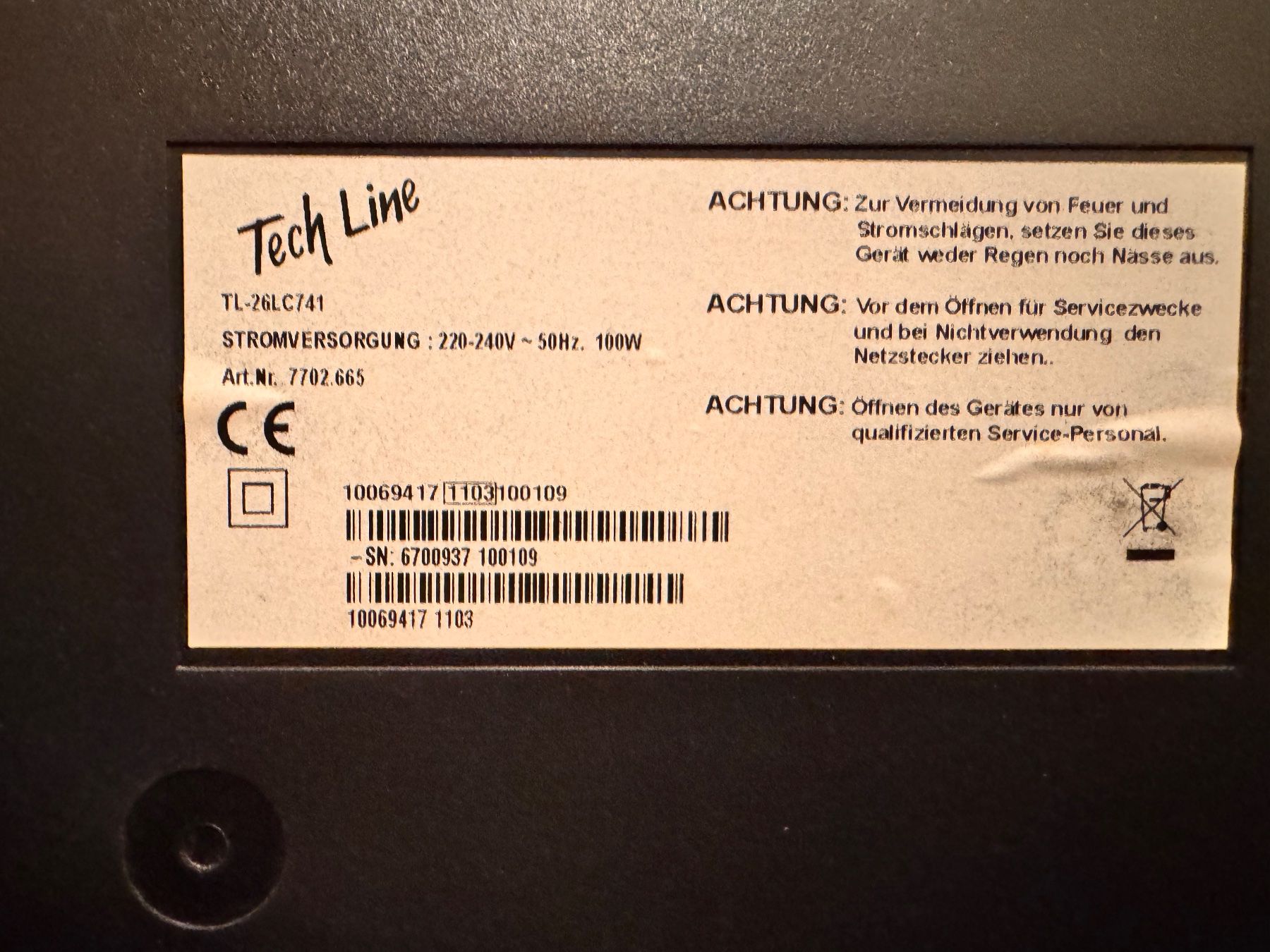Fernseher: TechLine TL26LC741 – Gebraucht aus Hermetschwil-Staffeln von Mobile2013 6