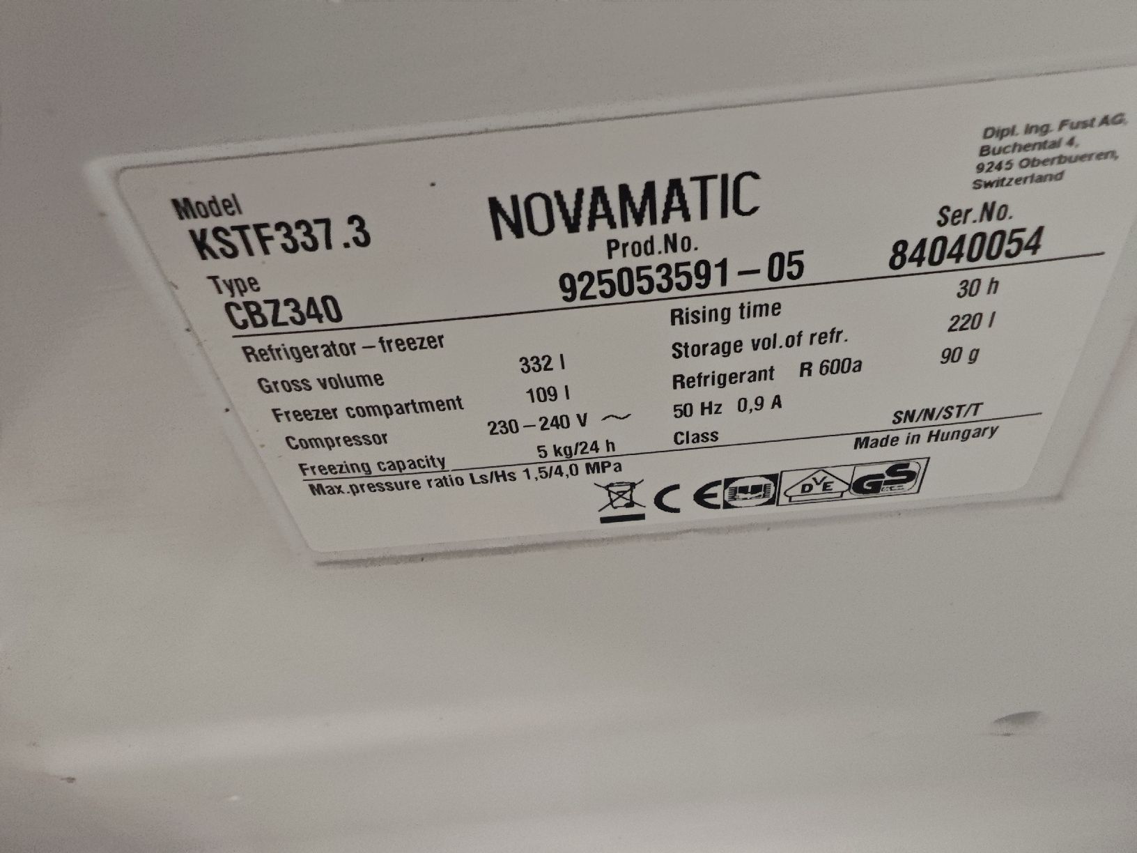 Novamatic Kühlschrank: Frigorifero combinato Novamatic KSTF337.3 A++ – Gebraucht aus Comano von Mary922 8