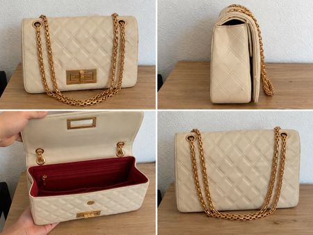 Damen Handtasche Beige/Creme – Goldkette – Vintage Look