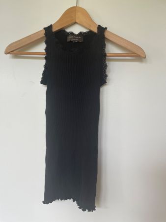 Rosemunde Copenhagen Babette Ripp-Top mit Spitze, Schwarz XS