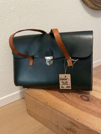 Schülertasche Leder grün braun Vintage 1970er Jahre