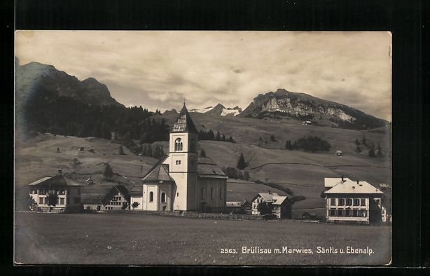 Cartoline postali: AK Brülisau, Ortspartie mit Kirche – Usato da Berlin venduto da bartko-reher