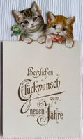 Glückwunschkarte zu Neujahr, Katzenkinder, um 1900