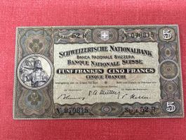Seltene 5 Franken Note, Serie 52R, Jahrgang 1951