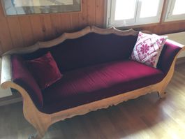 Antique Biedermeier Sofa red velvet wood frame used