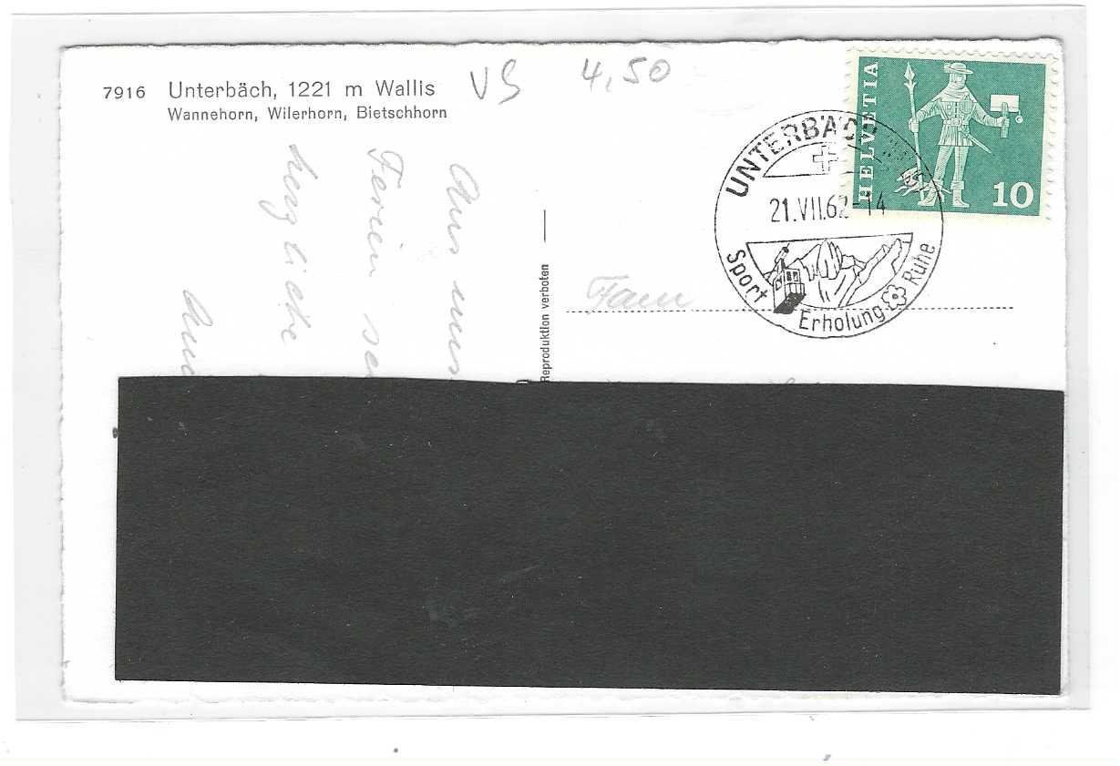 Cartoline postali: 21.7.62Luftbild Unterbäch Wallis/unberbauts Dorf/Ortstempel – Nuovo (secondo la descrizione) da Zürich venduto da Hagliweg 1