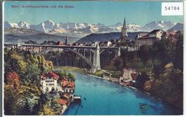 Bern - Kornhausbrücke und die Alpen - Litho