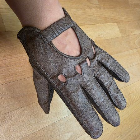 Braune Lederhandschuhe für den Übergang, Grösse M/L