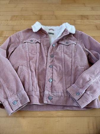 Rosa Cordjacke mit Lammfellkragen, Gr. M - Guter Zustand!