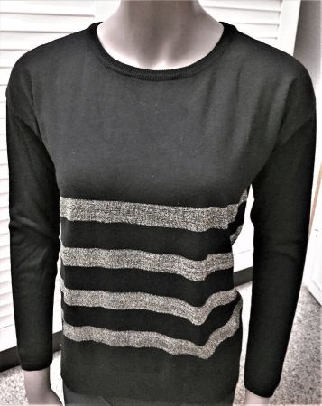 Feinstrick Pullover schwarz, Lurexstreifen, GrS 36-38