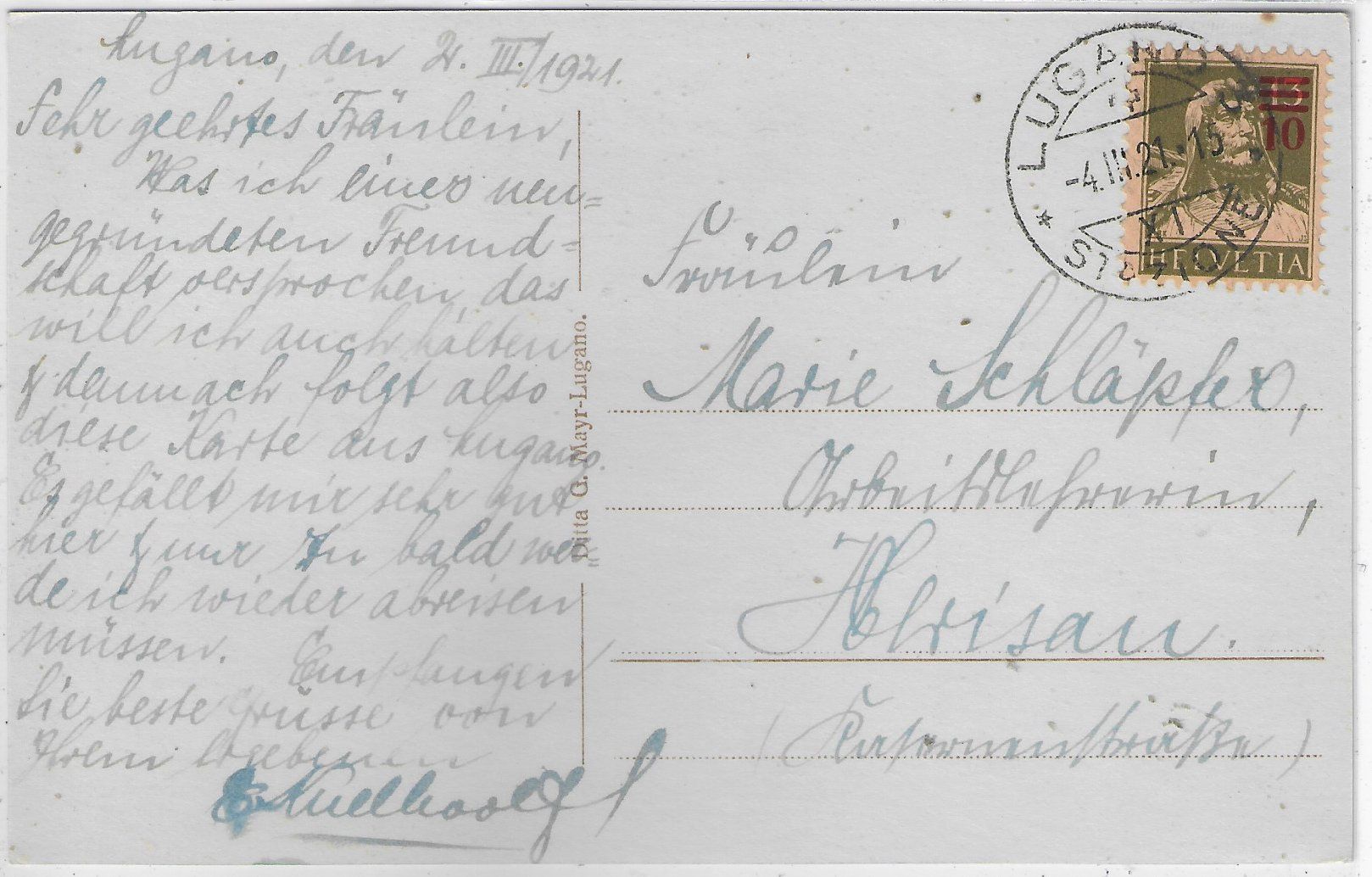 Cartoline postali: Lugano, veduta verso Castagnola e Porlezza – Usato da Ettingen venduto da Kartenplanet 1