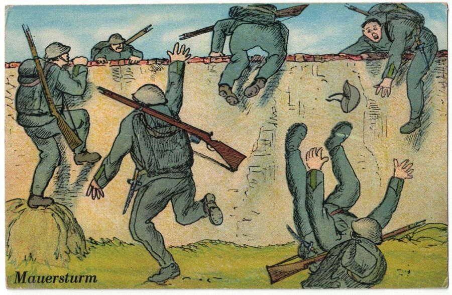 Cartoline postali: Militärhumor: Mauersturm, Feldpost 1928 – Usato da Frauenfeld venduto da POML
