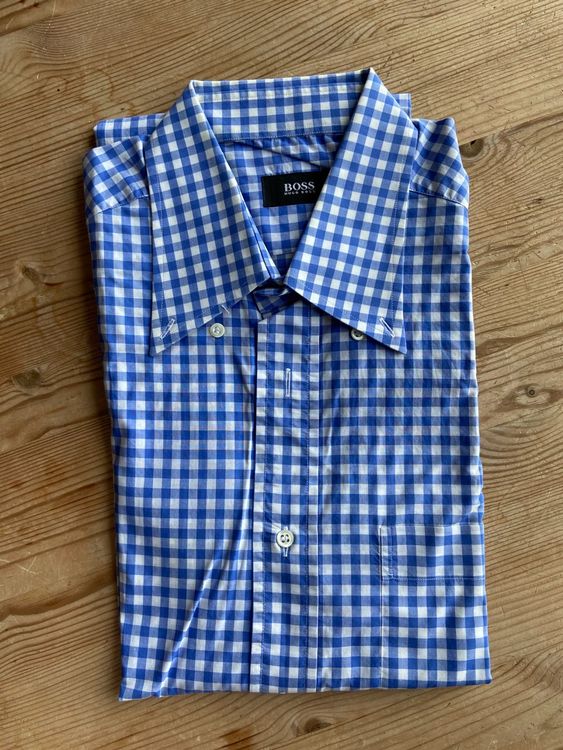 Chemise HUGO BOSS à Carreaux Taille L - Bleu, Vert, Blanc, Gris, Col Kent, Occasion Très Bon état
