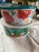 2x Colorful Floral & Toucan Storage Bowls, Summer, 21cm
