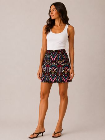 H&M Mini Rock bunt mit Print & Zipper – Gr. M/L