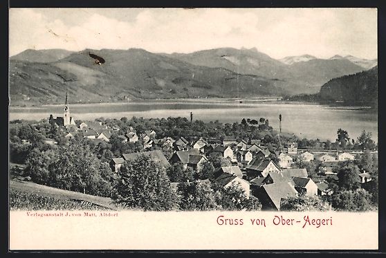 Cartoline postali: AK Ober-Aegeri, Teilansicht mit Bergen – Usato da Berlin venduto da bartko-reher
