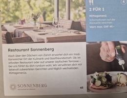 2 für 1 Mittagessen im Restaurant Sonnenberg Züri CHF 45