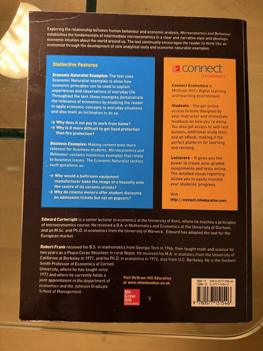Bücher: Microeconomics and Behaviour, Robert Frank & E. Cartwright – Gebraucht aus Winterthur von marisole4 2