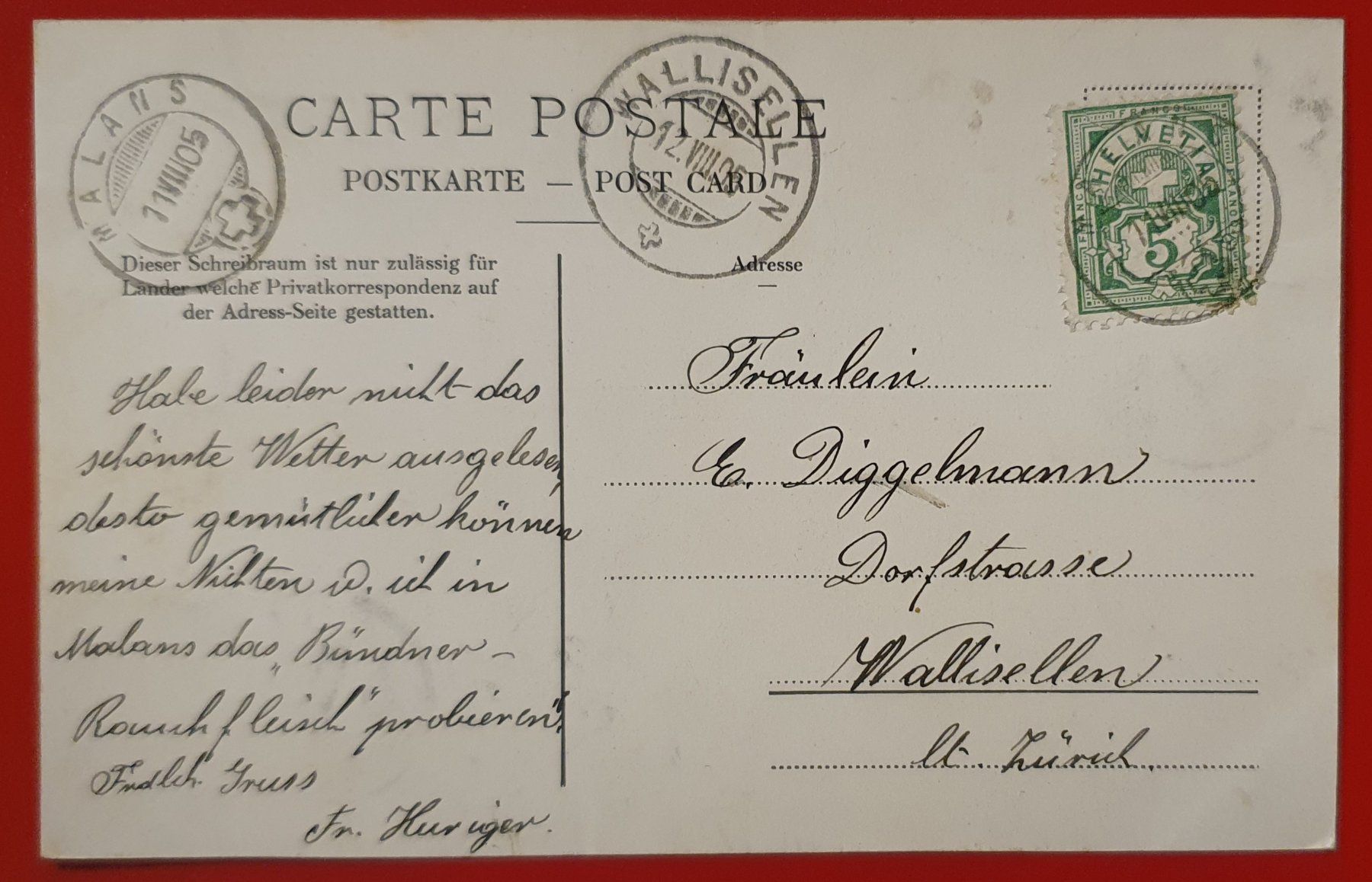 Ansichtskarten: Gruss aus Malans 1905 – Gebraucht aus Kreuzlingen von Rschweiz1 1