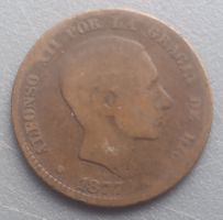 SPANIEN, ESPAÑA - 10 CENTIMOS 1877 - BRONZE SCHOENER ZUSTAND