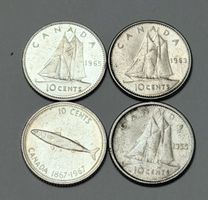 4 pièces 10 cents Canada 1955 1963 1965 lot