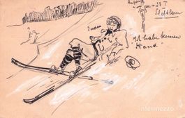 Künstler-Karte // 1905 Skifahrer "Ich habe keine Hand"