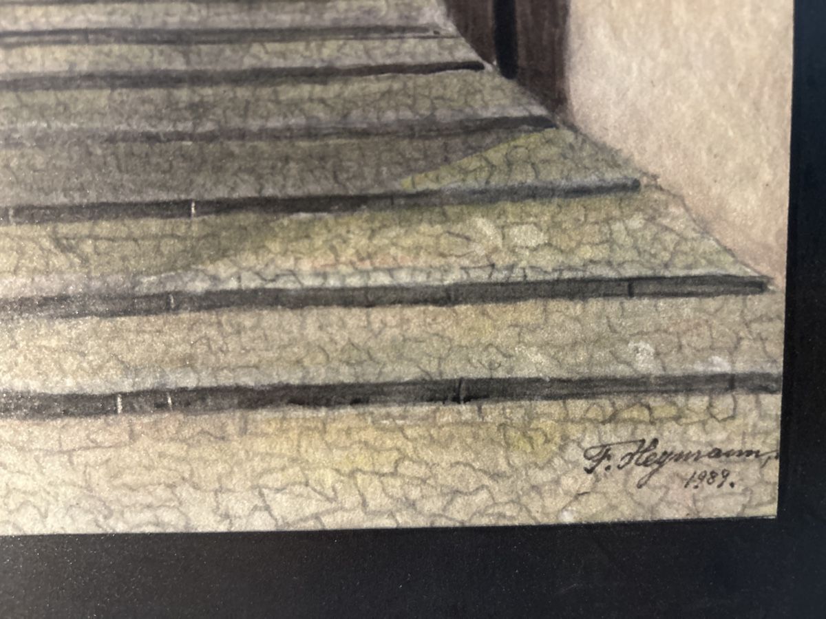 Dipinti: Aquarell "Gasse" F. Hegmann, 1989, gerahmt – Usato da Glarus venduto da KunstWerkEr-LS87 1