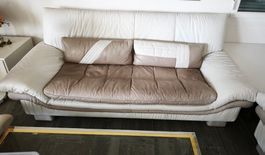 Sofa Leder 3 Sitzer Beige 205cm gut erhalten
