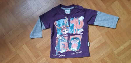 Langarmshirt violett mit grauen Ärmeln, Gr. 68