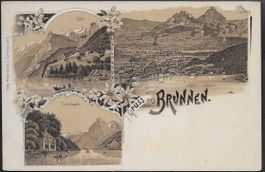 Um 1900 AK Litho BRUNNEN drei Bilder attraktiv selten ab 1.-
