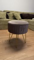 Pouf rond en velours gris pieds dorés comme neuf