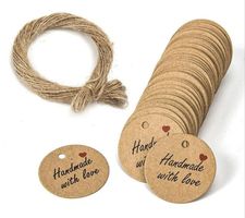 100x Handmade with love Etiketten mit Naturschnur