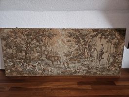 Wandbehang Jagdmotiv Hirsch Hunde Reiter gross antik
