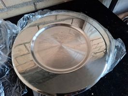 6 Edelstahl Platten, Servierplatten, Durchmesser 34cm, Neu!