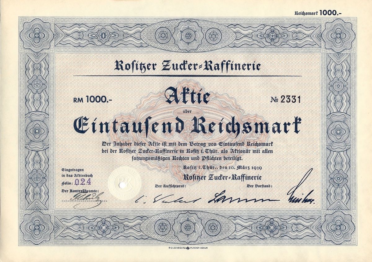 Documenti: Rositzer Zucker-Raffinerie, Rositz - 1939 – Usato da Solothurn venduto da Sgasche