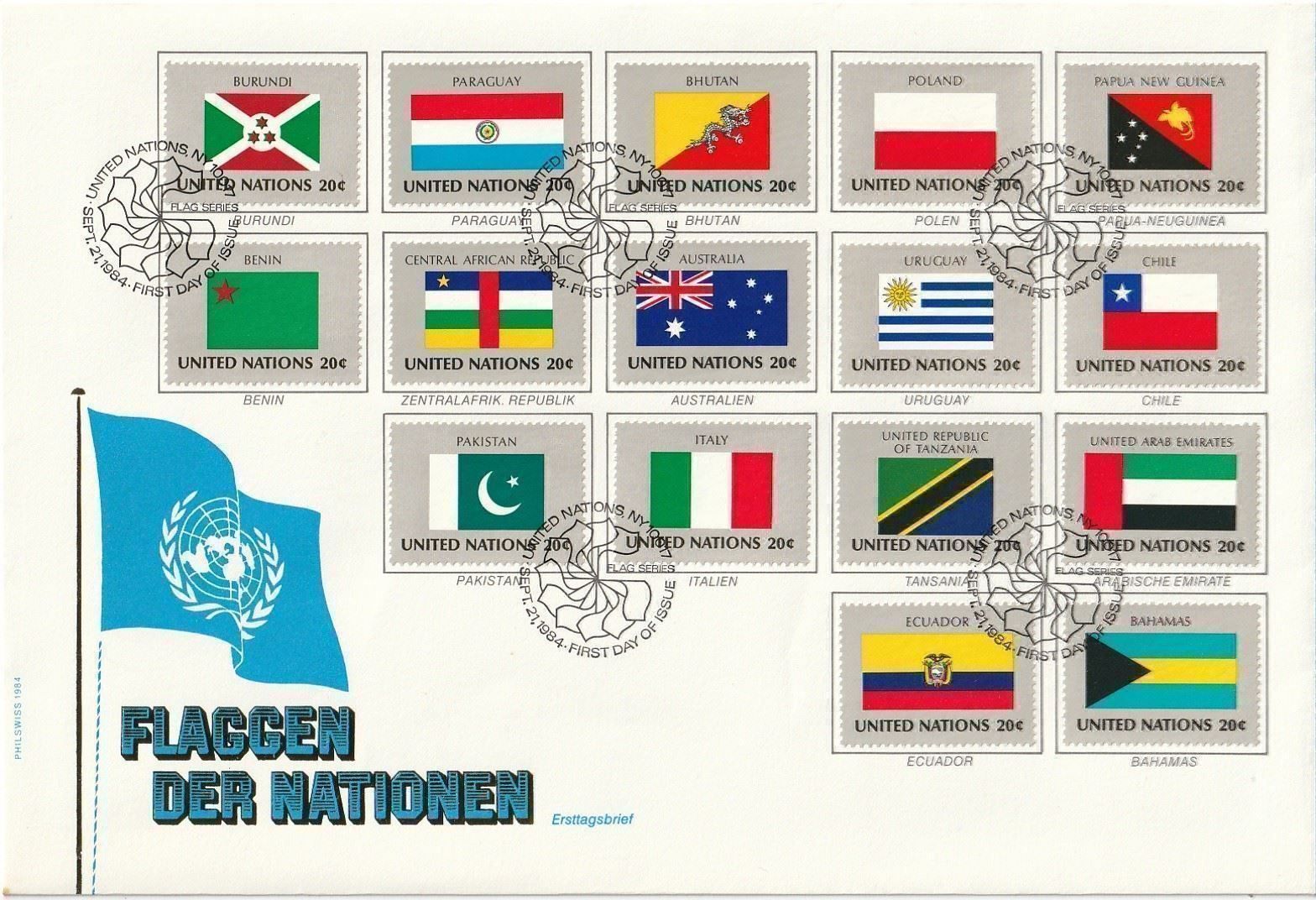 Tutti i francobolli: UNO Flaggen der Nationen 1984 – Usato da Aarburg venduto da Aare10