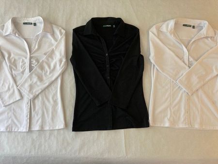 3 Blusen, Gr. 36, 2x weiss + 1x schwarz, Charles Vögele