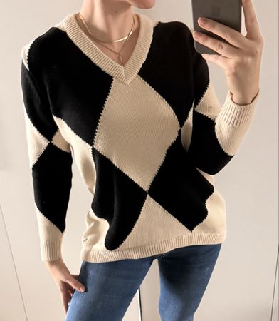 Coster Copenhagen Strickpullover beige/schwarz, Gr. M Pulli