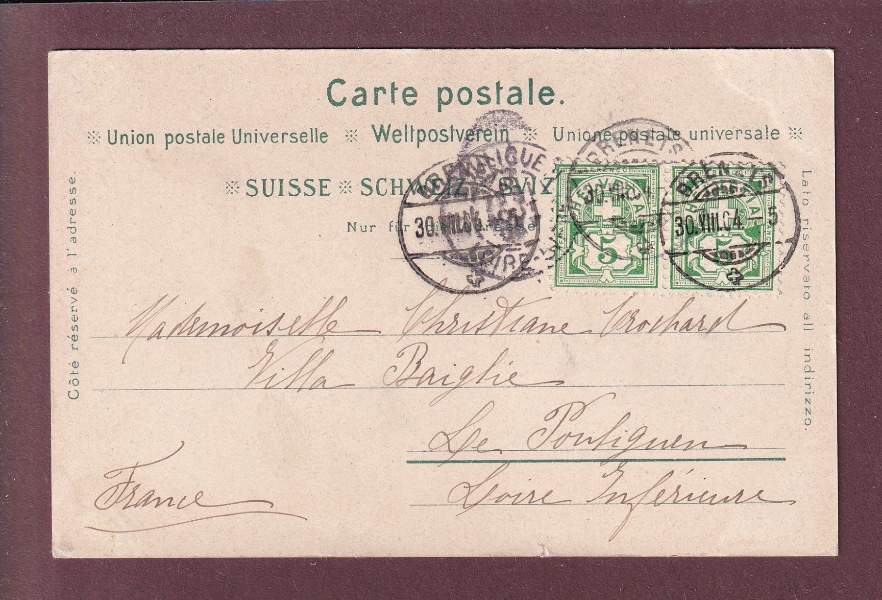 Ansichtskarten: APPENZELLERIN - 1904 – Gebraucht aus Pully von nicecards 1