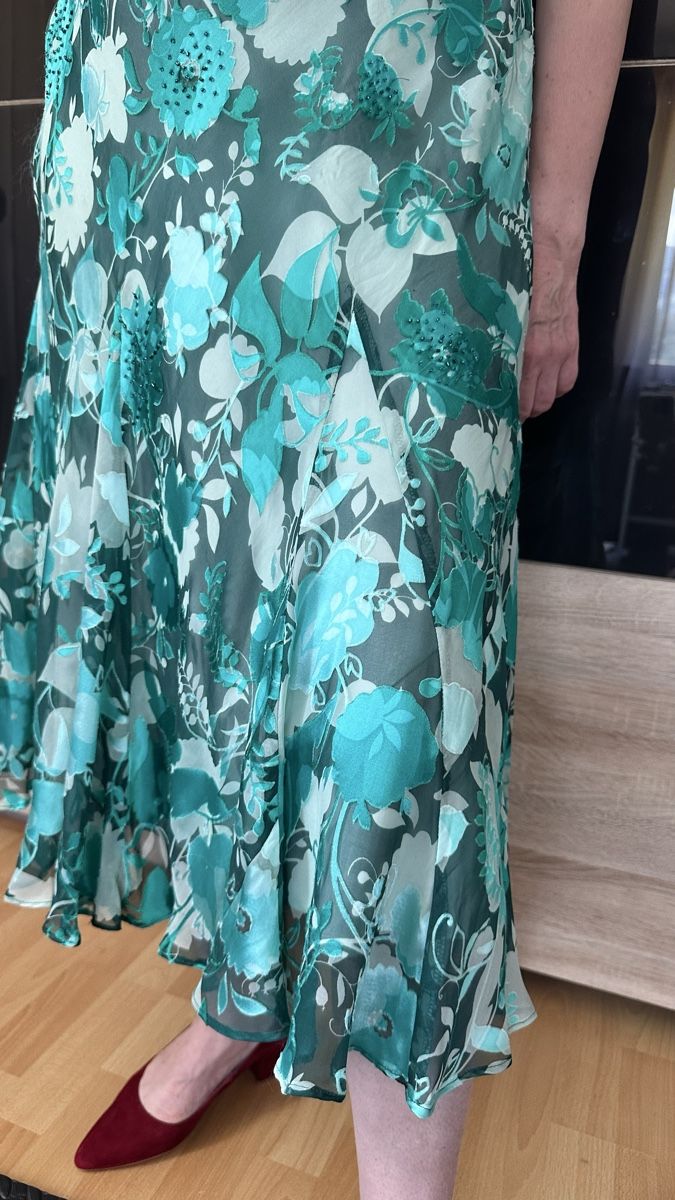 Vestiti: Robe longue, fleurs turquoise taille 100%soie, taille M – Usato da Vuippens venduto da ale_6gkb 1