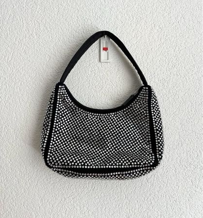 Tasche mit Strasssteinen Schwarz Silber 