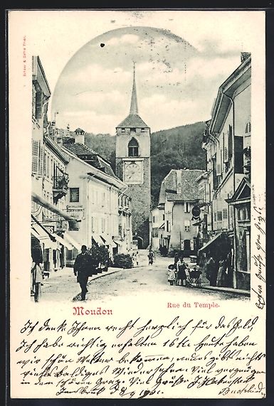 Ansichtskarten: AK Moudon, Rue du Temple, 1901 – Gebraucht aus Berlin von bartko-reher
